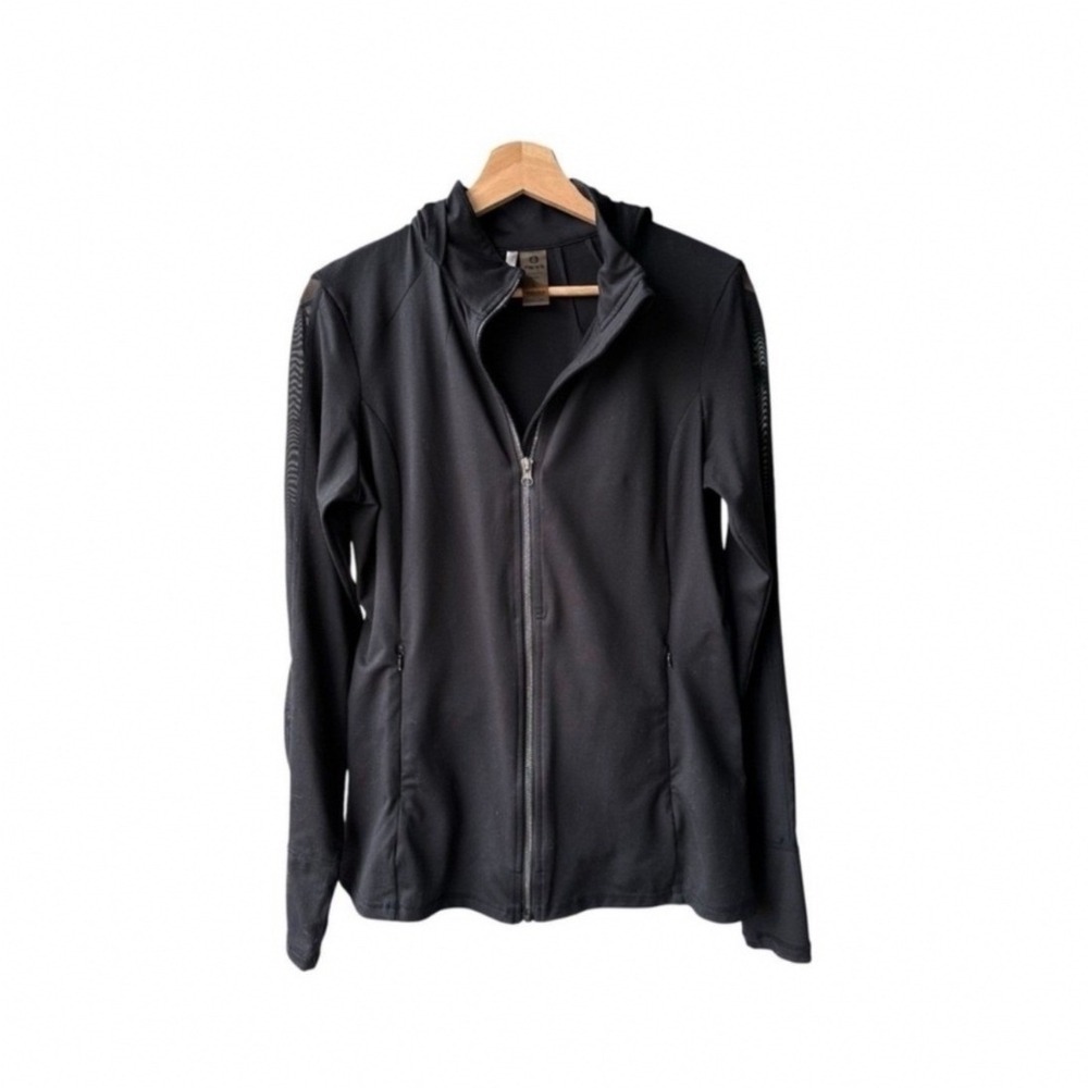 Mono B Jacket Sweater Black Full Zip Hooded Active Athleisure Workout Size Large